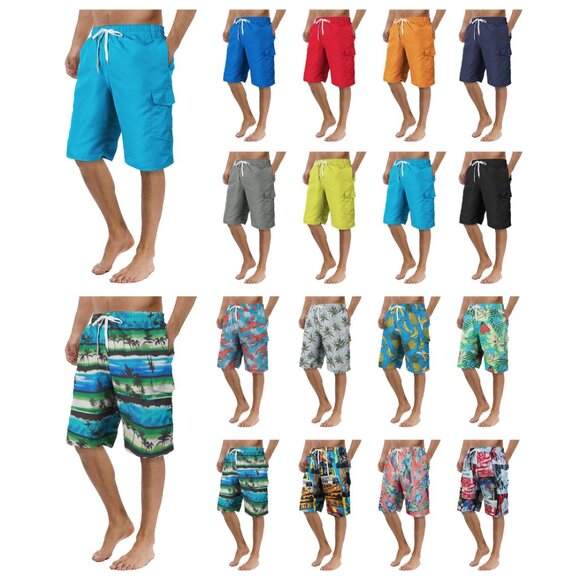 Men's Printed Cargo Swim Shorts With Pockets Regular Flex Bathing Board Trunks - Picture 15 of 16